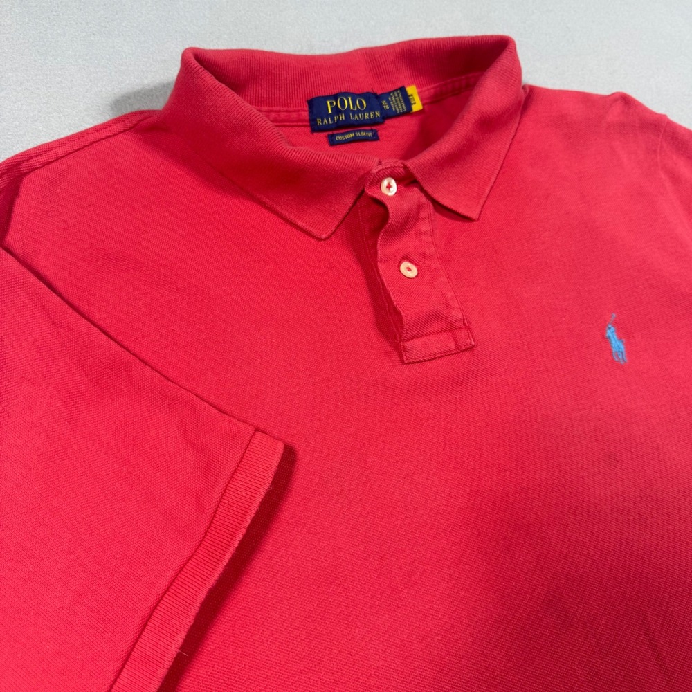 Polo Ralph Lauren Mens Custom Slim Fit Cotton Mesh Polo Shirt Red Blue Pony XL